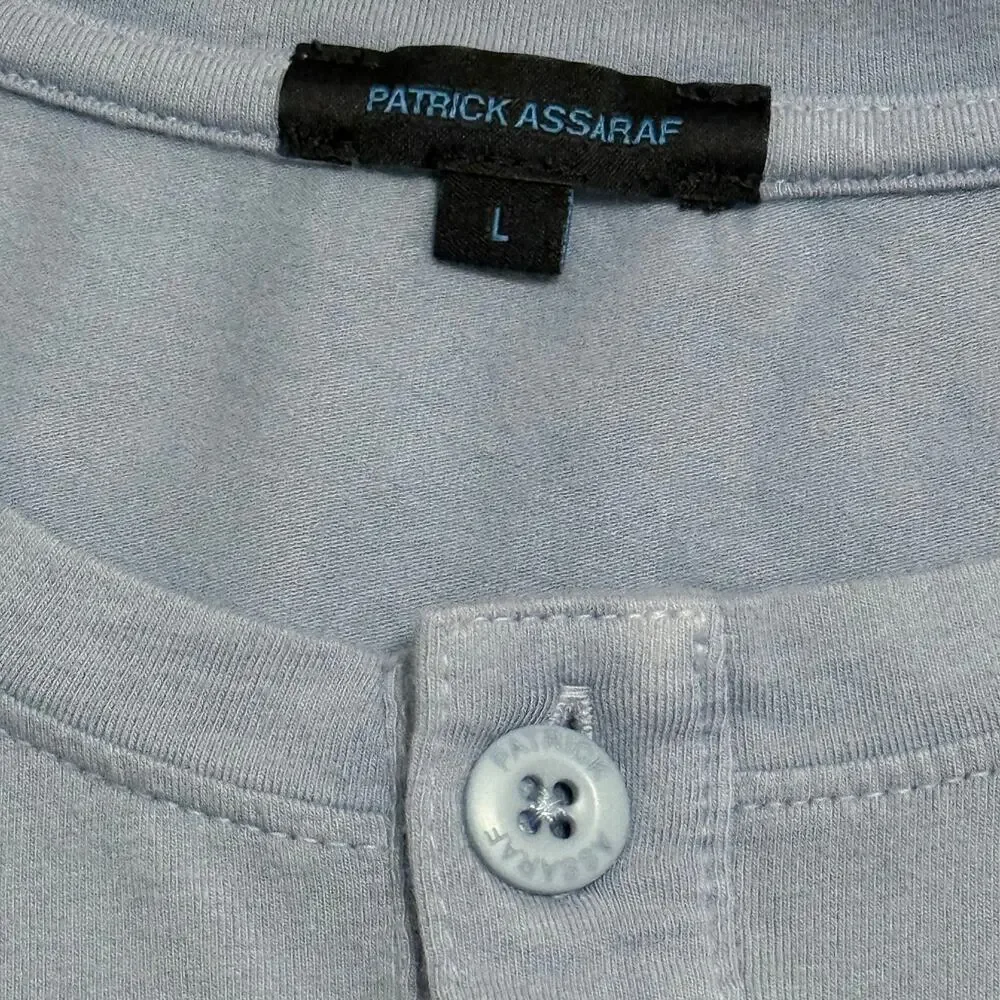 Patrick Assaraf Stretch Pima Cotton Henley Shirt Ombre Tie Dye Peru Blue Large